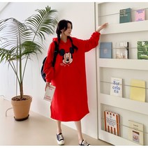 (디즈니정품) 기모 빅미키 후드 롱 원피스 / 빅사이즈 원피스 / 홈웨어 원피스 / 팝콘샵