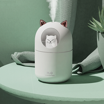 야옹이 가습기 애완 고양이 300ml 대용량 미니가습기 USB 무드등 필터 5개포함 KC인증 대량구매, 화이트
