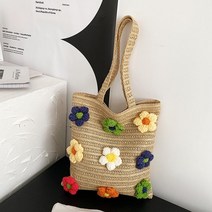 왕골 라탄 뜨개 가방 꽃장식 여름 숄더백