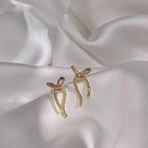 옥토끼 여자 패션 실버 컬러 리본 보우 드롭 귀걸이 라인 석 귀 스터드 웨딩 쥬얼리