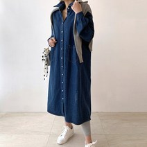 네모엔룩 여성용 데님오버핏 셔츠형 빅사이즈 청 원피스 NL
