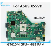 노트북 메인보드 X55VD 메인 보드 Asus 마더 REV2.0 노트북 마더보드 GT610M GPU 4GB RAM 테스트 작업 100, 02 2GB RAM