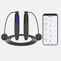 멜킨스포츠 2 IN 1 프리미엄 노라인 줄넘기, 스마트 블루투스 블랙 