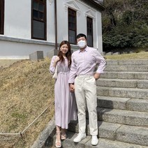 연보라원피스 커플시밀러룩 벚꽃 제주도 셀프웨딩 봄 롱 셔링