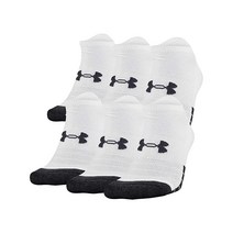 Under Armour 성인용 퍼포먼스 테크 노쇼 양말 스틸 모음 미디엄 6쌍 448428, White (6-pairs)_Large
