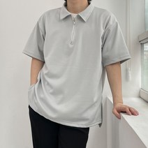 구김 없는 트임 반집업 카라 반팔티
