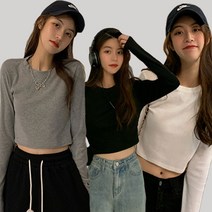 주디앤 여성 제이드 크롭 긴팔 티셔츠 3P