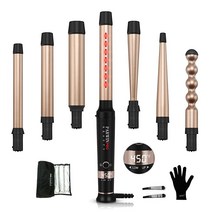 7 in 1 적외선 컬링 아이언 봉 세트 온도 제어 기능이 있는 이중 전압 자동 꺼짐 웨이브/에어 뱅/링글렛/나선용 헤어 컬러 장갑 및 클립 포함PARWIN PRO BEAUTY