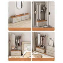 북유럽 감성 수납형 스툴 행거 전신거울 세트, 0.8m스툴+탄소강발+탄소강행거랙+회전전신거울