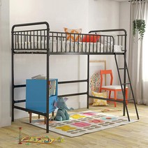 이층 벙커 침대 아이방 추락 방지 매트리스 별도 판매, 1200mmx1900mm 우아한 블랙+ 매트리스