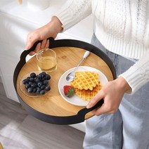 [P1M] 대나무 원형 손잡이 트레이 카페 원목 우드 쟁반 / 우드트레이 원형트레이 대나무트레이 원형쟁반 우드쟁반 나무트레이 나무쟁반 손잡이트레이 쟁반트레이 주방트레이 ( P1M / 632594EA ), 화이트
