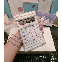 여성스러운 귀여운 블링블링 비즈 큐빅 핸드폰 크기 계산기 휴대용계산기 캐릭터 전자계산기 여자친구 선물용 소품, V.플라워화이트(음성)