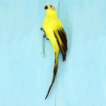25cm 수제 시뮬레이션 앵무새 크리 에이 티브 깃털 잔디 입상 장식 동물 새 정원 소품 장식, 노란색, 협력사