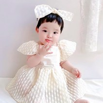 [당일발송] 아기 바디슈트 헤어밴드 세트 신생아 여름 반팔 외출복 리본 퍼프 드레스 수트 베이비 민소매 롬퍼