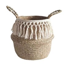 라틴바구니 원형 이케아 다이소 뚜껑있는 라탄 바구니 new bamboo storage 접이식 세탁 빨대 패치워크 wicker rattan seagrass belly garden, 32cm, 씨엔