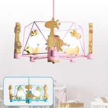 아이방등 키즈조명 기린 5등 펜던트조명 블루 핑크 아기방등 캐릭터방등, LED볼구12W_전구색(노란빛)5개