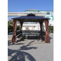 파고라 방갈로 전원주택용 오두막 정자 조립식 테라스, 3.5X3.5m 4기둥 파빌리온  거즈 커튼