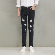 클로니아 데미지 슬림핏 블랙 헤짐 스판 일자 청바지 ES0M01