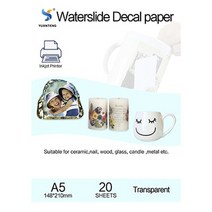 A5 크기 잉크젯 워터 슬라이드 데칼 용지 투명 컬러 아트 인쇄 papel 전사 용지 워터 슬라이드 데칼 용지 20 시트가방, 20개