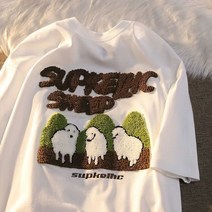 Y2K후드집업 오버핏후드 2022 여름 새 양고기 자 수 반팔 t-셔츠 여성 Y2K 미국 복고풍 야생 커플 캐주얼