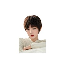 FESHFEN 가발 쇼트 풀위그 여성 가발 보브 가발 wig 여성 손으로 심는 자연 내열 가발 프리사이즈 할로윈 네트 포함 초코브라운