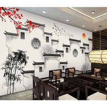 셀프 도배 붙이는 친환경 중국식 강남 수향 수묵화 벽지 식당 인테리어 휘장 건물, 02 (통장)반짝이 실버/제곱미터, 01 벽지+전용풀