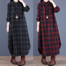 은창)폴인 무드 체크 카라 롱원피스 루즈핏 가을 겨울 _ 12677EA