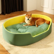 3D 원형 푹신 시바 프렌치 불독 중형 소형 견 개집 사계절 딥슬립 꿀잠 쿠션 쏘오옥, 그린