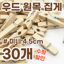 사진 가랜드 장식하기 좋은 대나무 우드 원목 미니 집게, 30개, ( 길이 45 폭 7 )