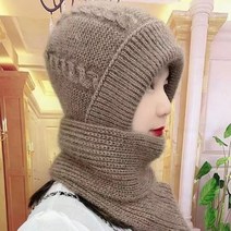 따뜻한 플러시 원피스 겨울 스카프 여성용 보온 후드 이어 플랩 니트 모자 패션 두꺼운 따뜻함 여아