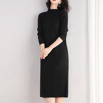코듀로이원피스 겨울 롱 니트 빅사이즈 여성용 새로운 스웨터 드레스 무릎 길이 단색 o-넥 풀오버