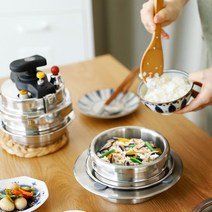 3중구조 스텐 압력솥 1~2인용 세트, 스텐 압력솥 1인용 세트(압력뚜껑포함)