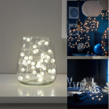 이케아 SNOYRA 스뇌위라 LED 체인조명 40구 줄전구 건전지형 배터리식 무드조명 야외조명 크리스마스 캠핑 카페 조명 실내조명 크리스마스 장식, 실버