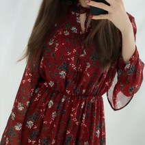 [랜덤플레이] 스트링 플라워 쉬폰 롱 원피스