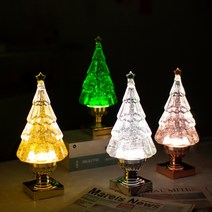 미니 투명 크리스탈 트리 크리스마스 오르골 4종 2022 LED 스노우볼 선물 워터볼 무드등, 그린