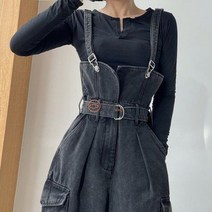 오르난 여성 허리 조임이 시크한 데님 멜빵바지 R4250