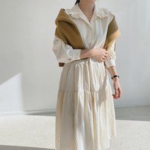 프릴카라 2단 캉캉 퍼프소매 브이넥 셔링 루즈핏 플레어 데이트룩 하객룩 데일리 러블리 롱 원피스