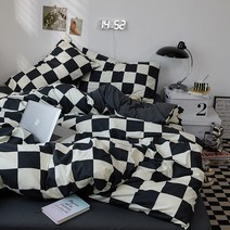 Minimal Home&Lifestyle 면 100% 심플 체크 이불 커버 세트 이불커버 침대시트 베개커버