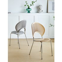 원목 쉘 그물 레트로 식당 식탁 의자 홈 인테리어 가정용 1인 등받이 다이닝 체어, 그레이 실버 다리 + 그레이 쿠션