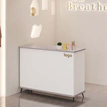 카운터 데스크 매장용 옷가게 계산대 주문제작가능, 우드패턴+화이트 이동형 140x45x90cm