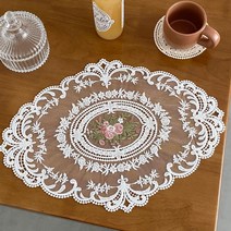 프렌치 레이스 플라워 엔틱 자수 테이블매트 티코스터, 인디핑크
