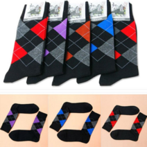 남성 정장양말 배색 아가일 패턴 5켤레 검정 양말