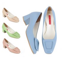 [쥬아나윤] 쥬아나윤 스퀘어 장식 양가죽 미들힐 펌프스 여성 수제화 5~8cm