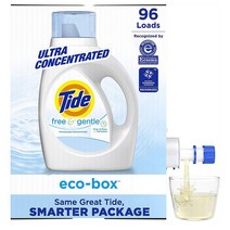 Tide Free and Gentle Eco-Box Liquid Laundry Detergent 타이드 액체 세탁세제 에코 박스 프리 앤 젠틀 105floz(3.1L), 1팩