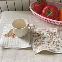 면거즈 패브릭컵받침 순면 코스터 upcycling, 베이지꽃10*10