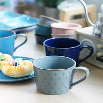 빈티지컵 도자기머그 카페소품 인테리어 여자친구선물 아이스잔 카떼컵 1인, 진블루