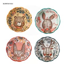 BLOWFISH FUGU 북유럽세라믹샐러드볼/캐릭터디저트볼/시리얼볼/냉면볼집밥그릇, A+B+C+D, 1