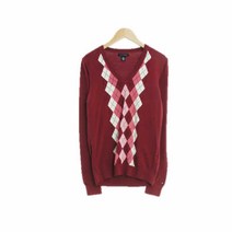 토미힐피거 자주색 아가일면 브이넥니트 여자 9855