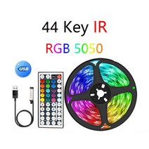 rgbled 스트립 led스트립라이트SMD5050 램프 TV 백라이트 DC5V LED 스트립 조명 블루투스 제어 음악 모드, 03 3m, 03 IR 44keys full set