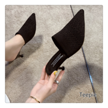 티피/Teepie 여성 패션 힐 슬리퍼 여름 니트 힐 뮬러6.5cm